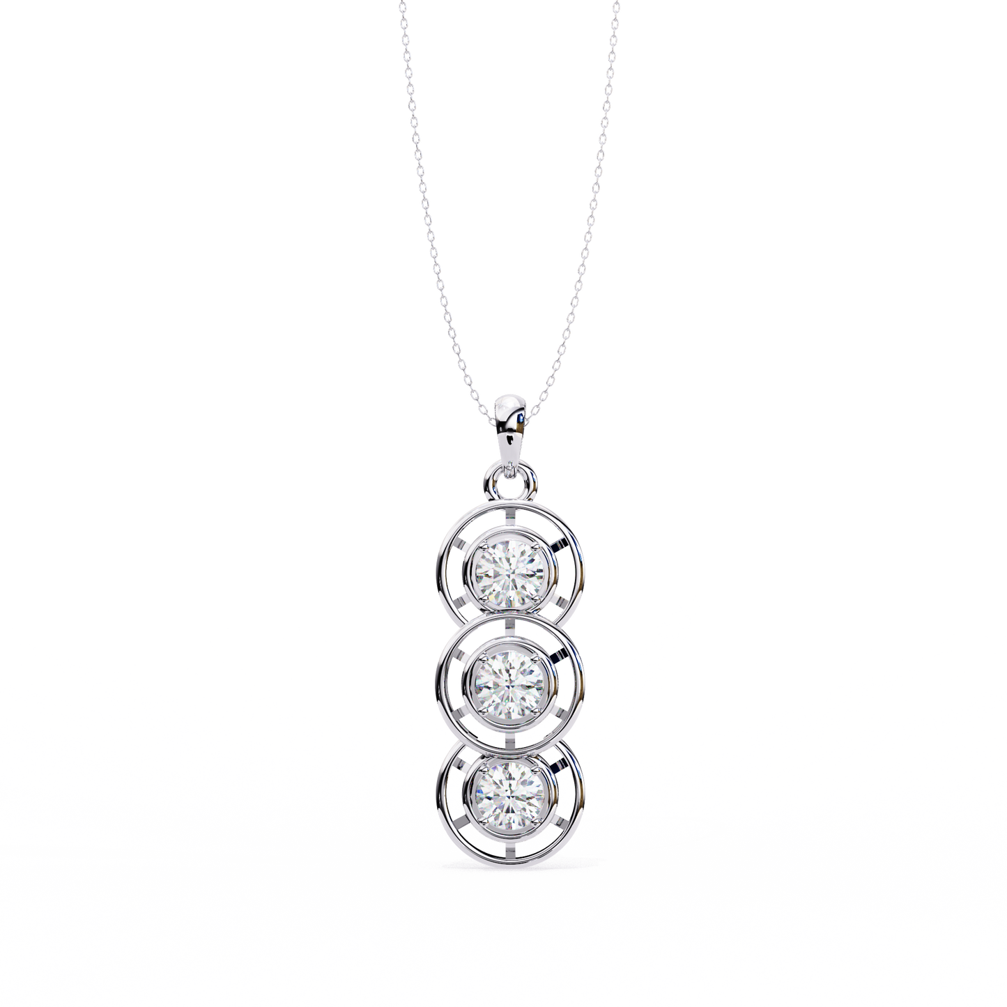 1.01 ct Three Stone Lab Grown Diamond Circle Pendant Necklace