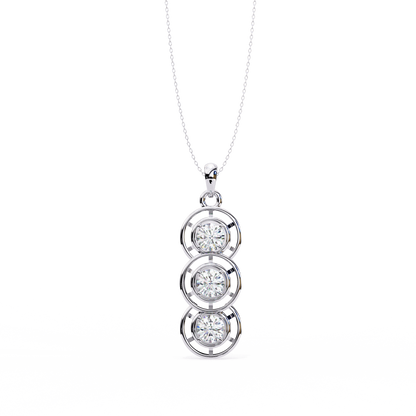 1.01 ct Three Stone Lab Grown Diamond Circle Pendant Necklace