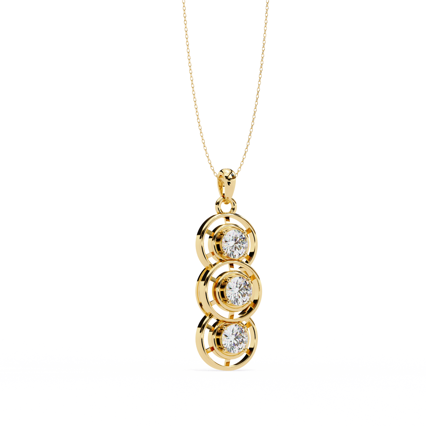 1.01 ct Three Stone Lab Grown Diamond Circle Pendant Necklace