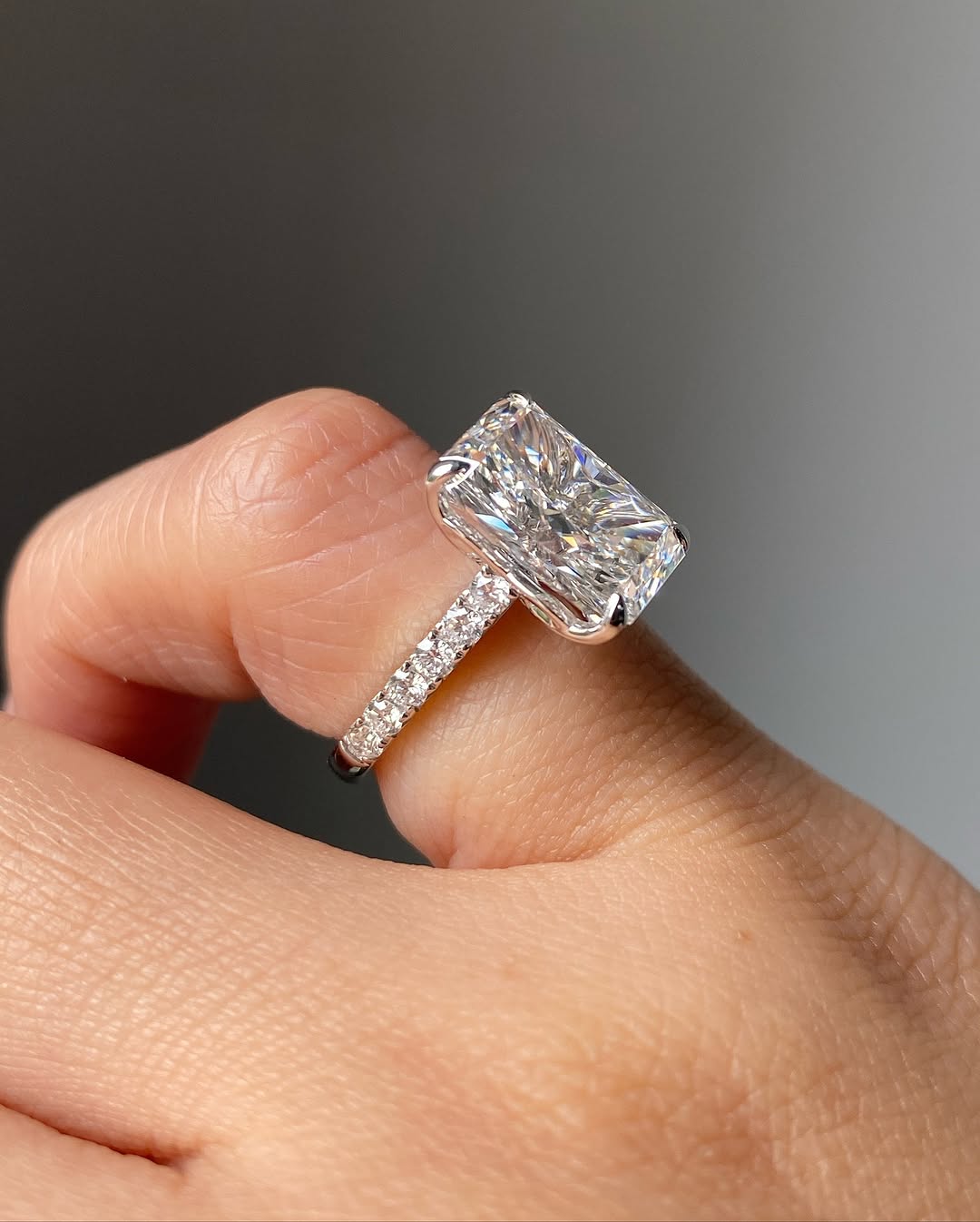 4.0ct Radiant Cut Solitaire Engagement Ring, Pave Setting Ring