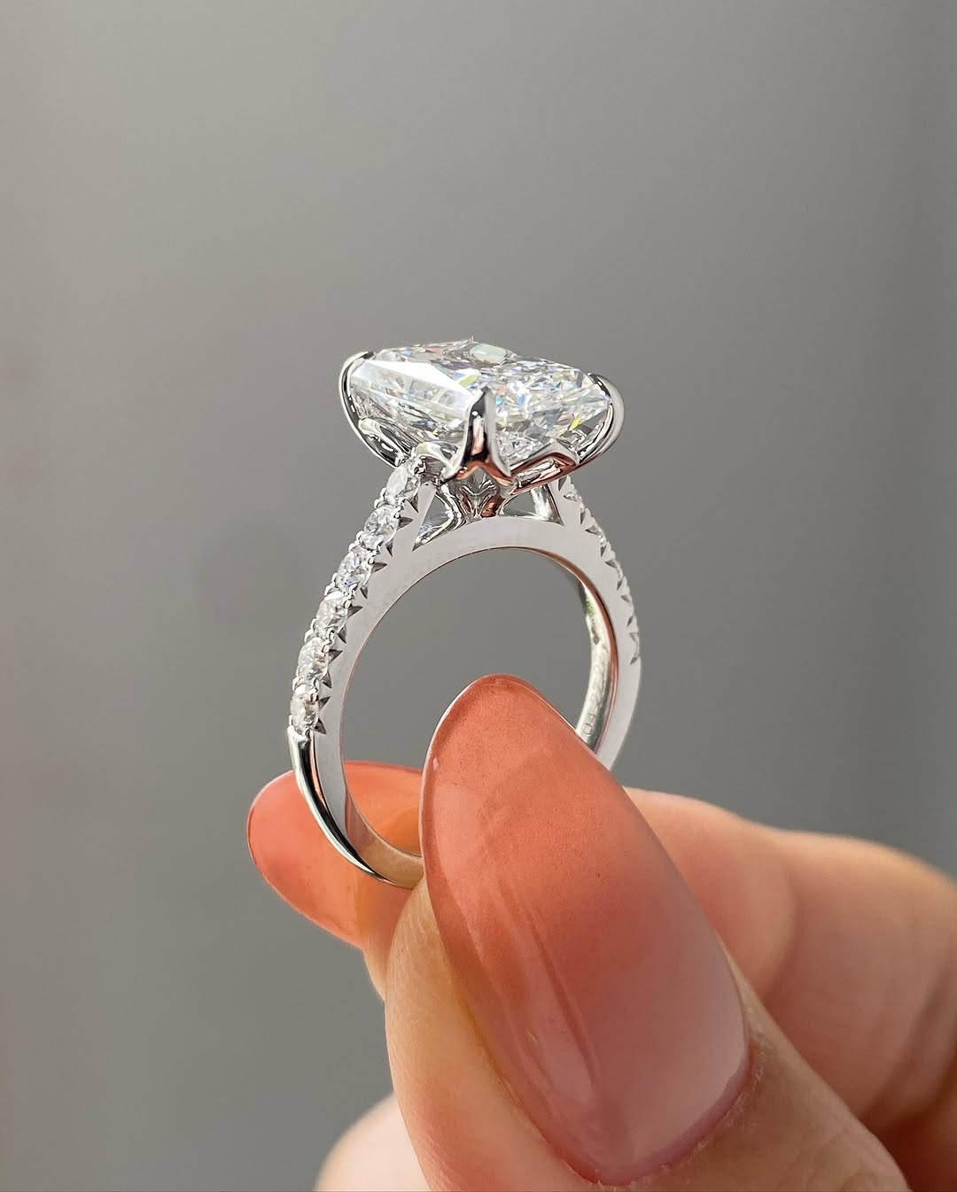 4.0ct Radiant Cut Solitaire Engagement Ring, Pave Setting Ring