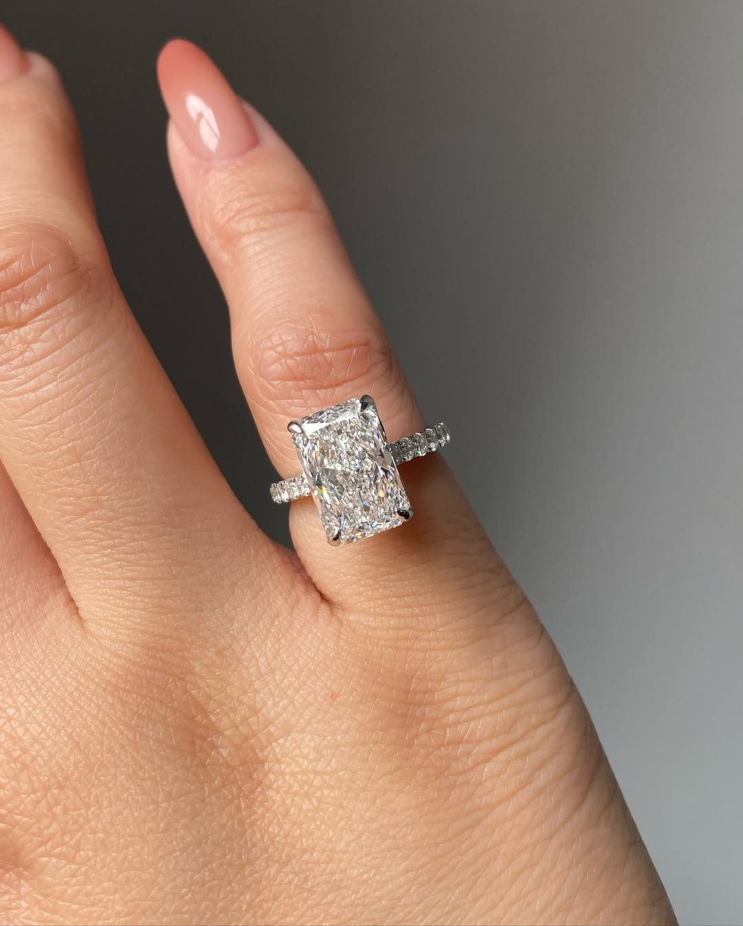 4.0ct Radiant Cut Solitaire Engagement Ring, Pave Setting Ring