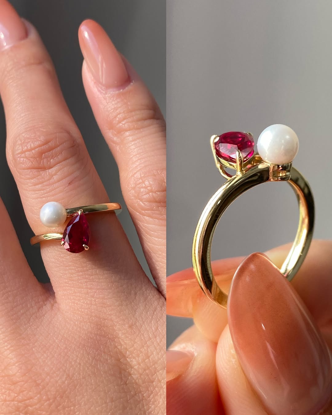 Vintage Pear Shaped Garnet and Pearl Engagement Ring