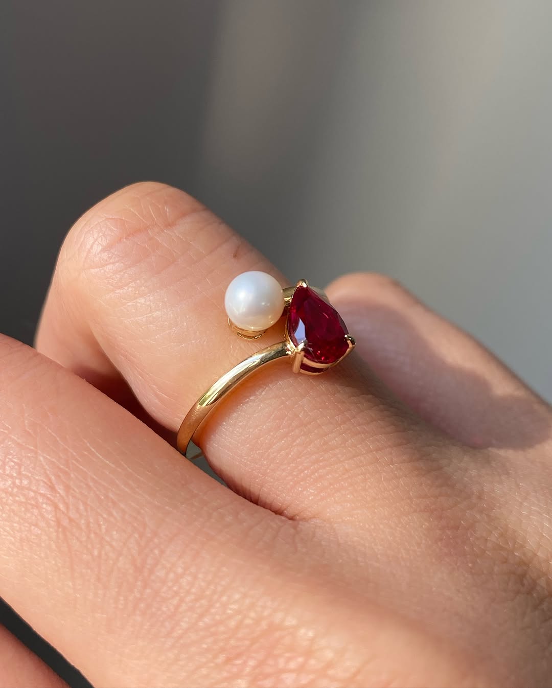 Vintage Pear Shaped Garnet and Pearl Engagement Ring