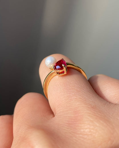 Vintage Pear Shaped Garnet and Pearl Engagement Ring