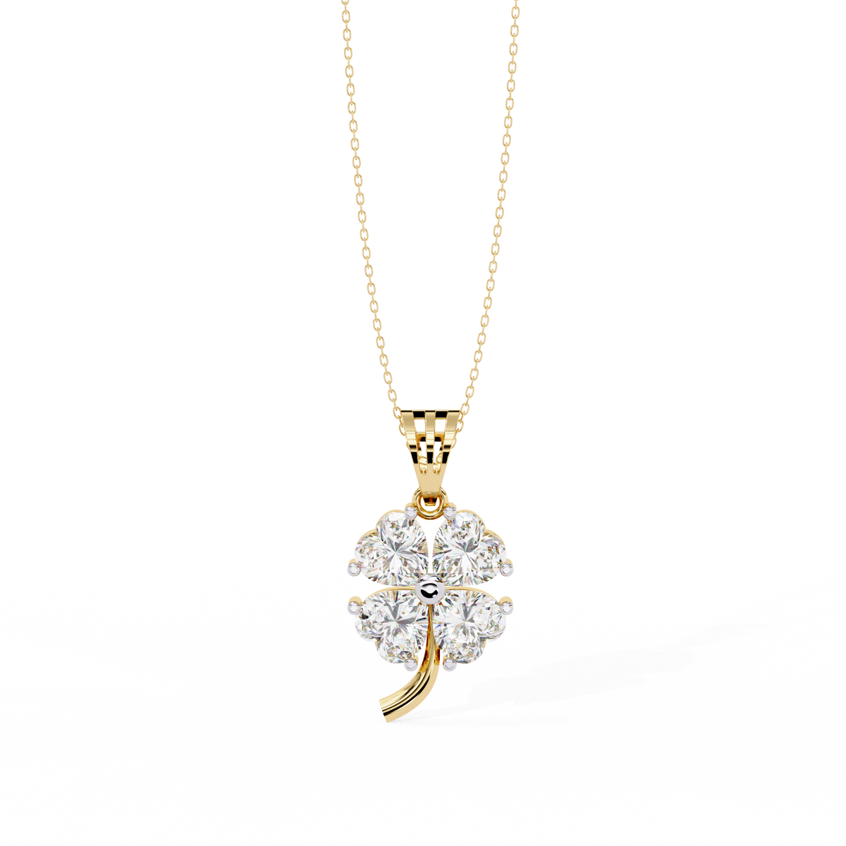 0.610 ct Lab Grown Diamond Four Leaf Clover Pendant Necklace Gold 