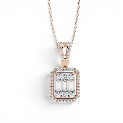 0.710ct Lab Grown Diamond Baguette Halo Pendant Necklace