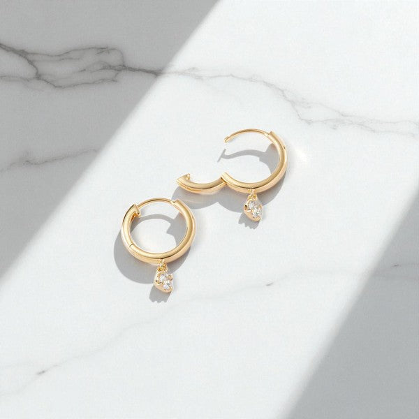 Round Cut Lab Grown Diamond Hoop Earrings • Gold Minimalist Drop Hoops