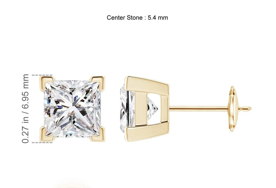 2.00ct Princess Cut Lab Grown Diamond Stud Earrings