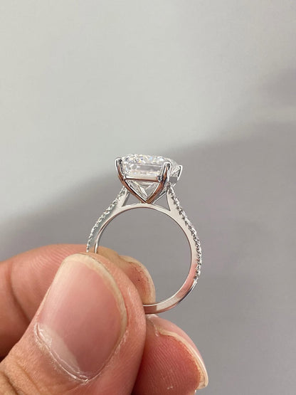 2 CT Emerald Cut Lab Grown Diamond Engagement Ring, Hidden Halo Diamond Ring