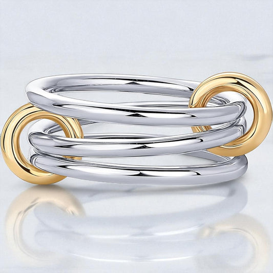 14K Solid Gold Two-Toned Multi Link Connector Ring, Multi Link Connector Ring