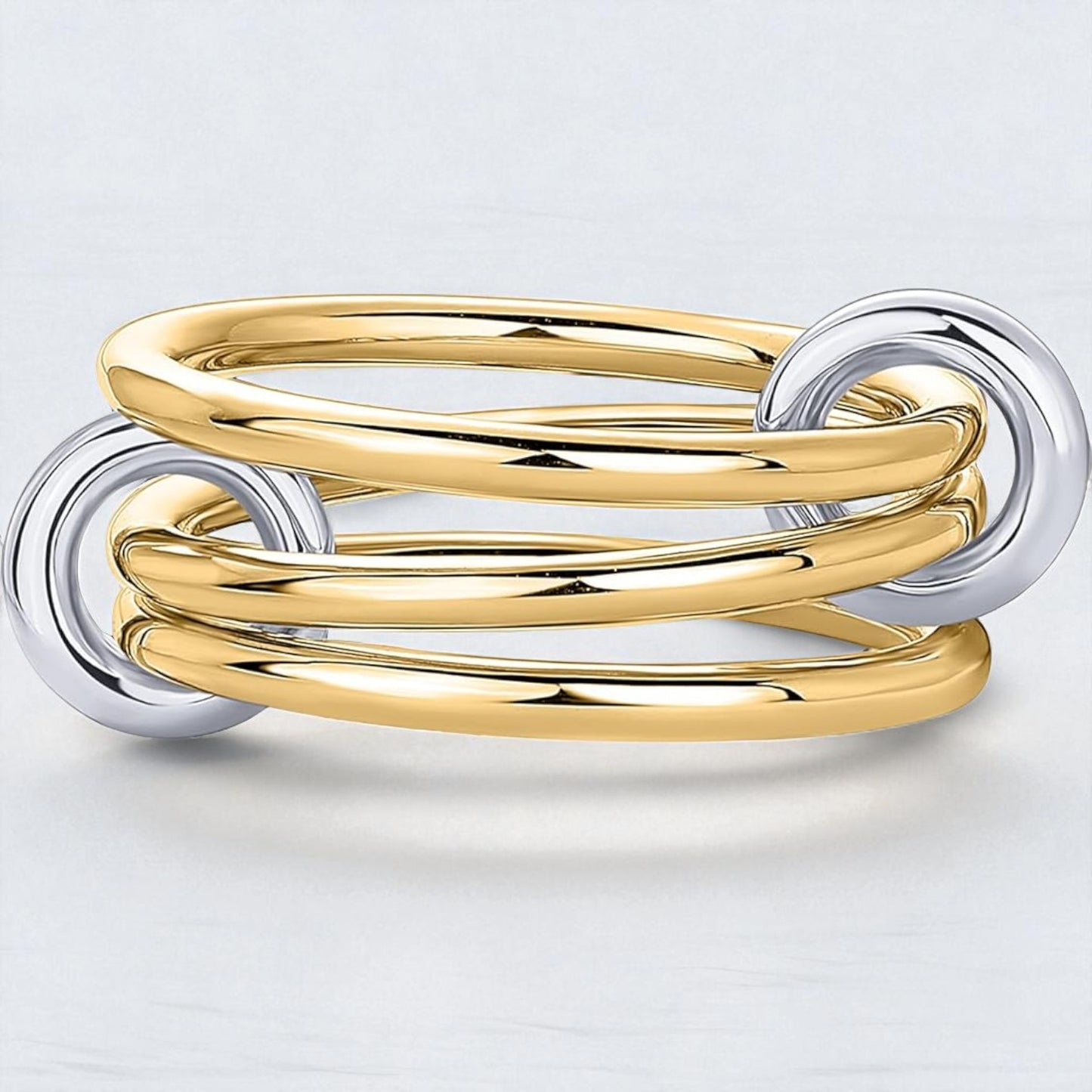 14K Solid Gold Two-Toned Multi Link Connector Ring Interlocking Connector Ring