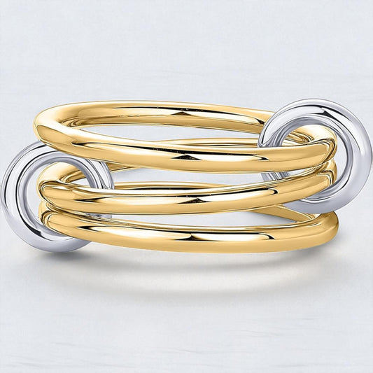14K Solid Gold Two-Toned Multi Link Connector Ring Interlocking Connector Ring