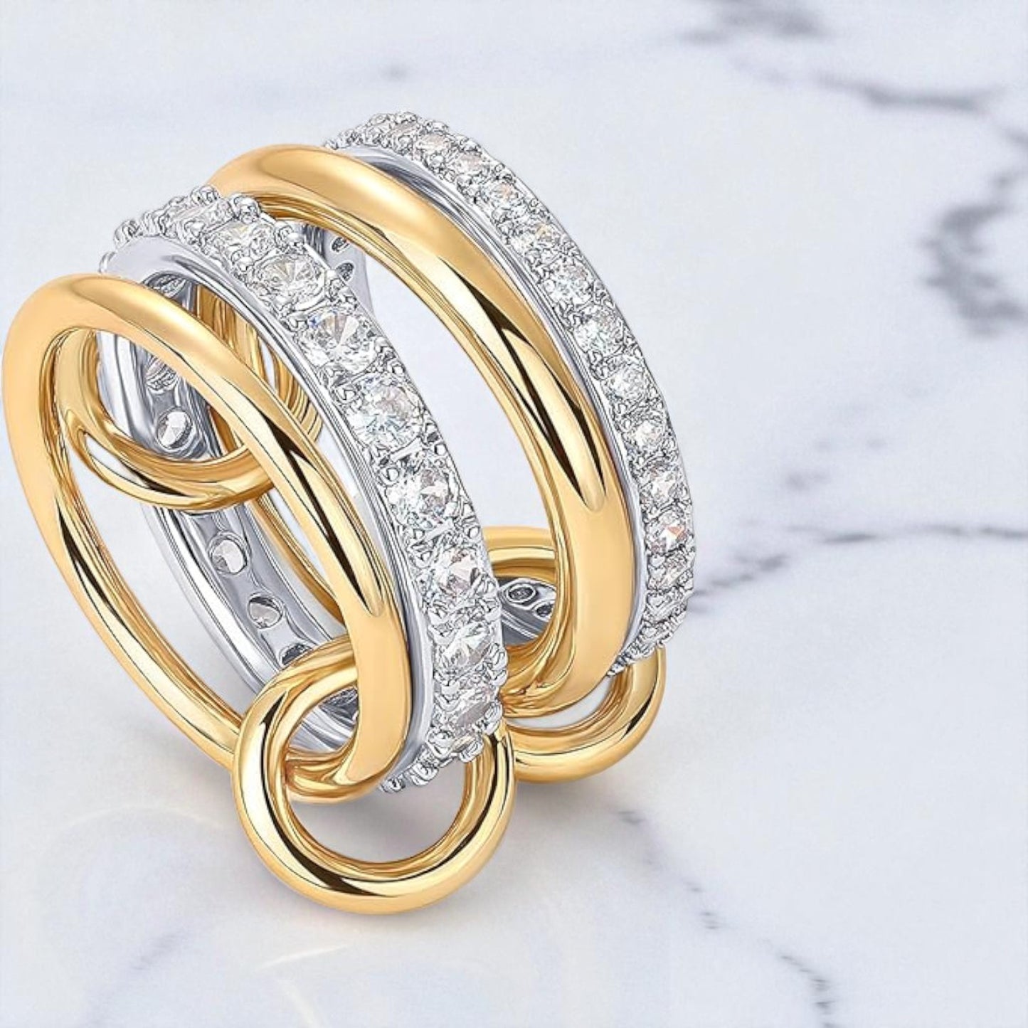 Lab Grown Diamond Interlocked Multi-Band Ring • 14K Two-Toned Gold Connector Ring