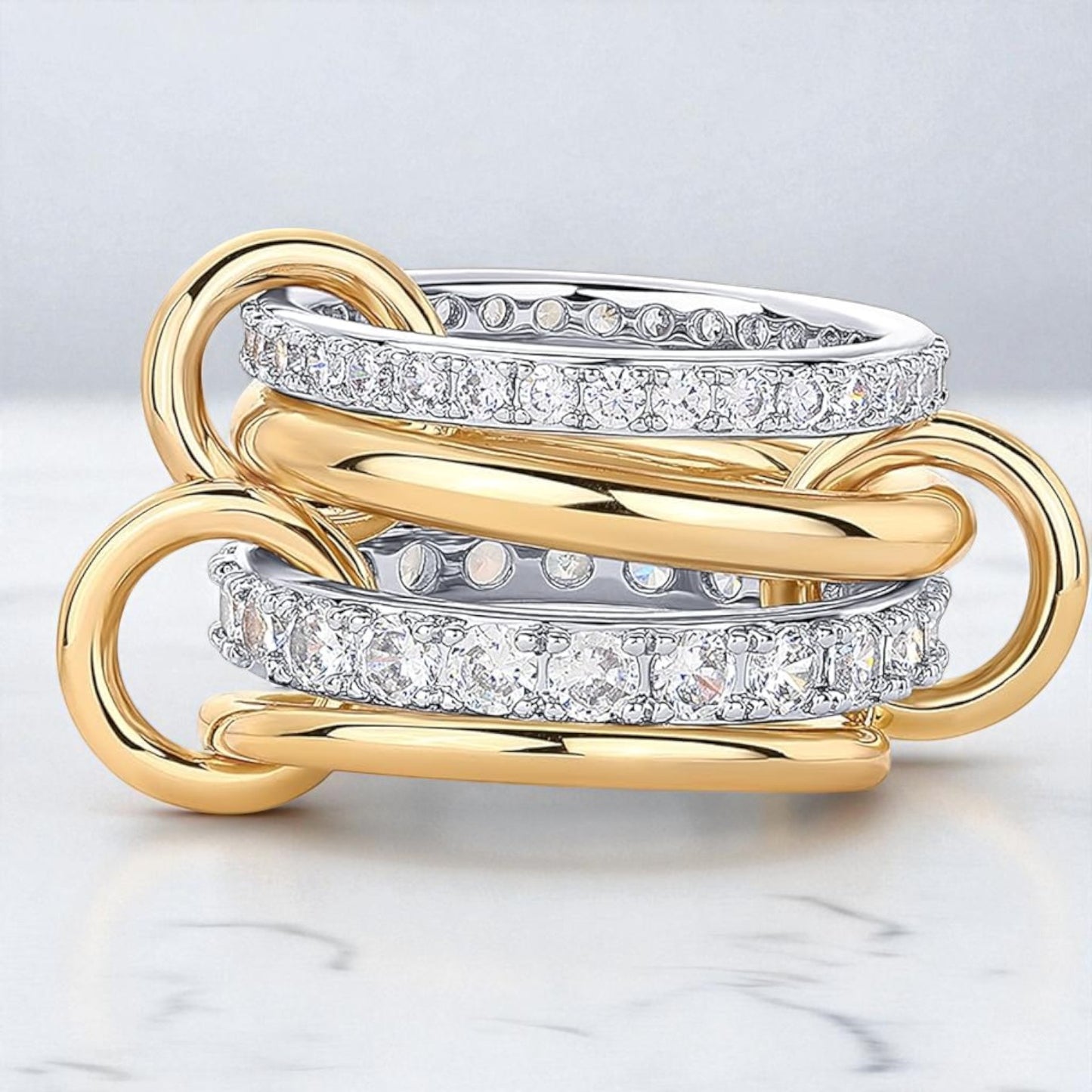 Lab Grown Diamond Interlocked Multi-Band Ring • 14K Two-Toned Gold Connector Ring