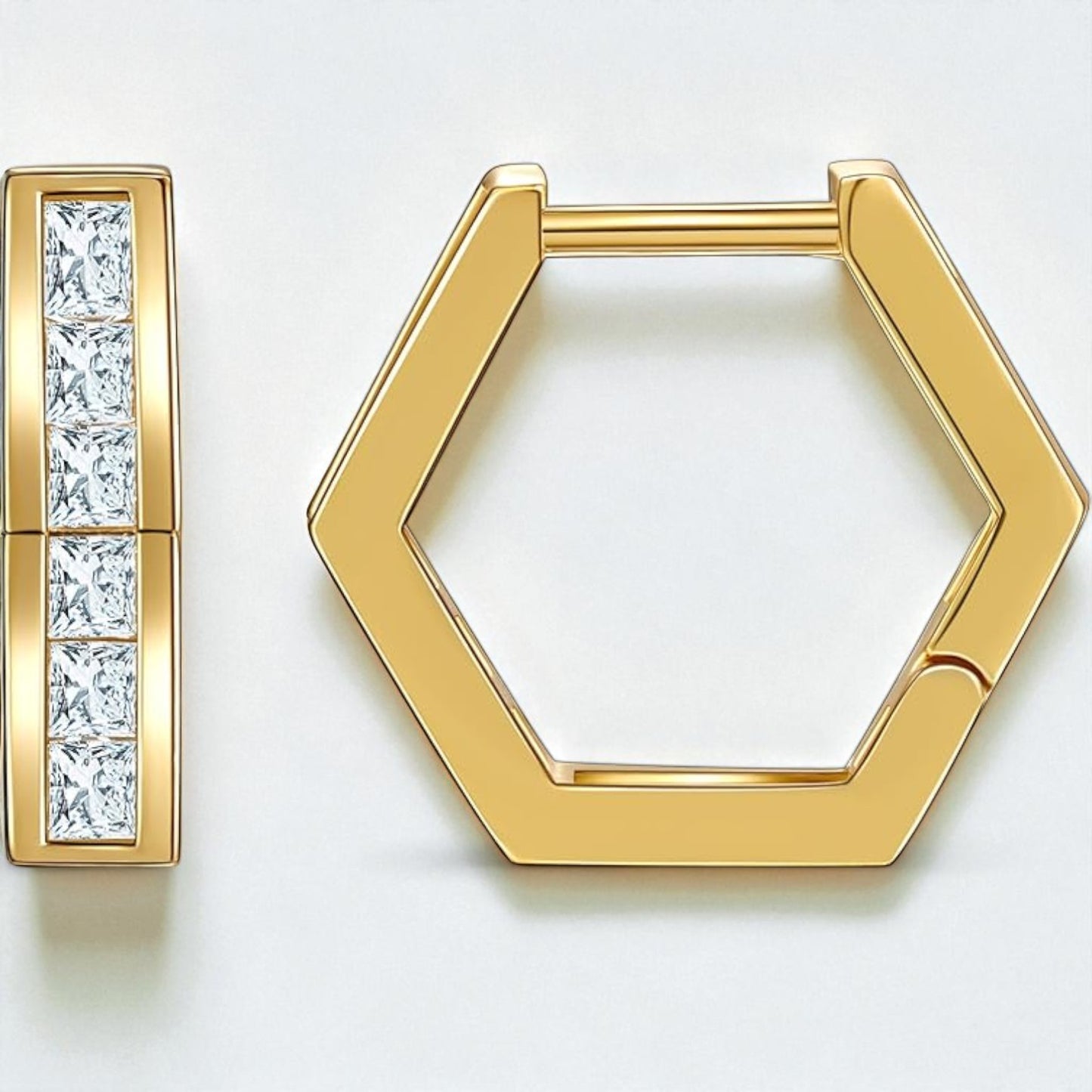 Geometric Princess Cut Lab Grown Diamonds Hexagon Hoops