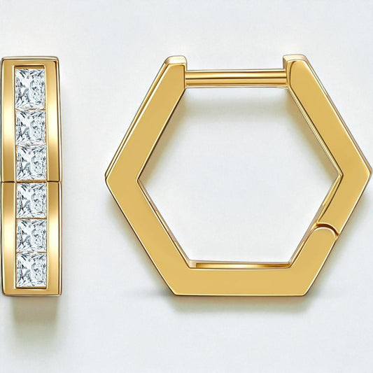 Geometric Princess Cut Lab Grown Diamonds Hexagon Hoops