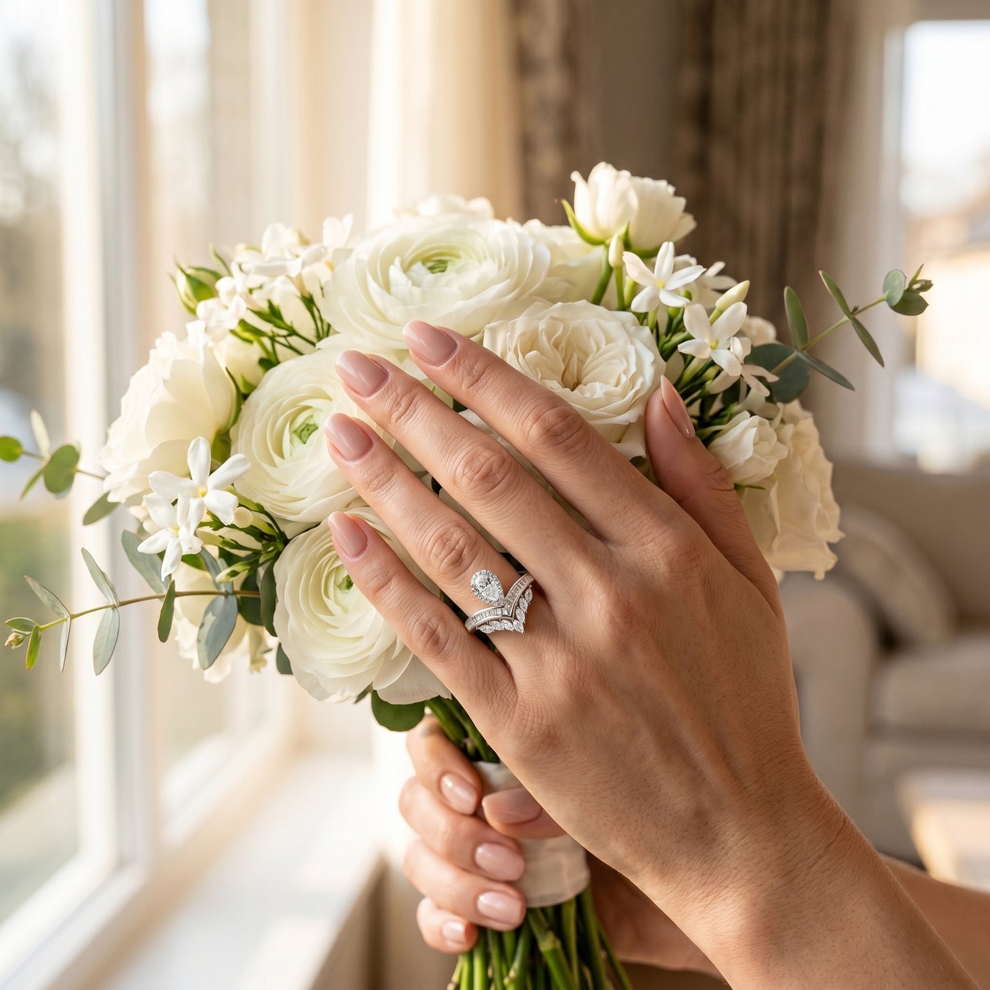 2.00CT Pear  Cut Lab Grown Diamond  Engagement Ring, Bridal Ring Set