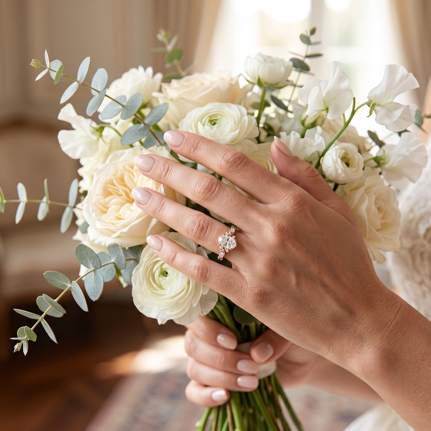 1.210 CT Oval Lab Grown Diamond Engagement Ring -  14K Gold Floral Ring