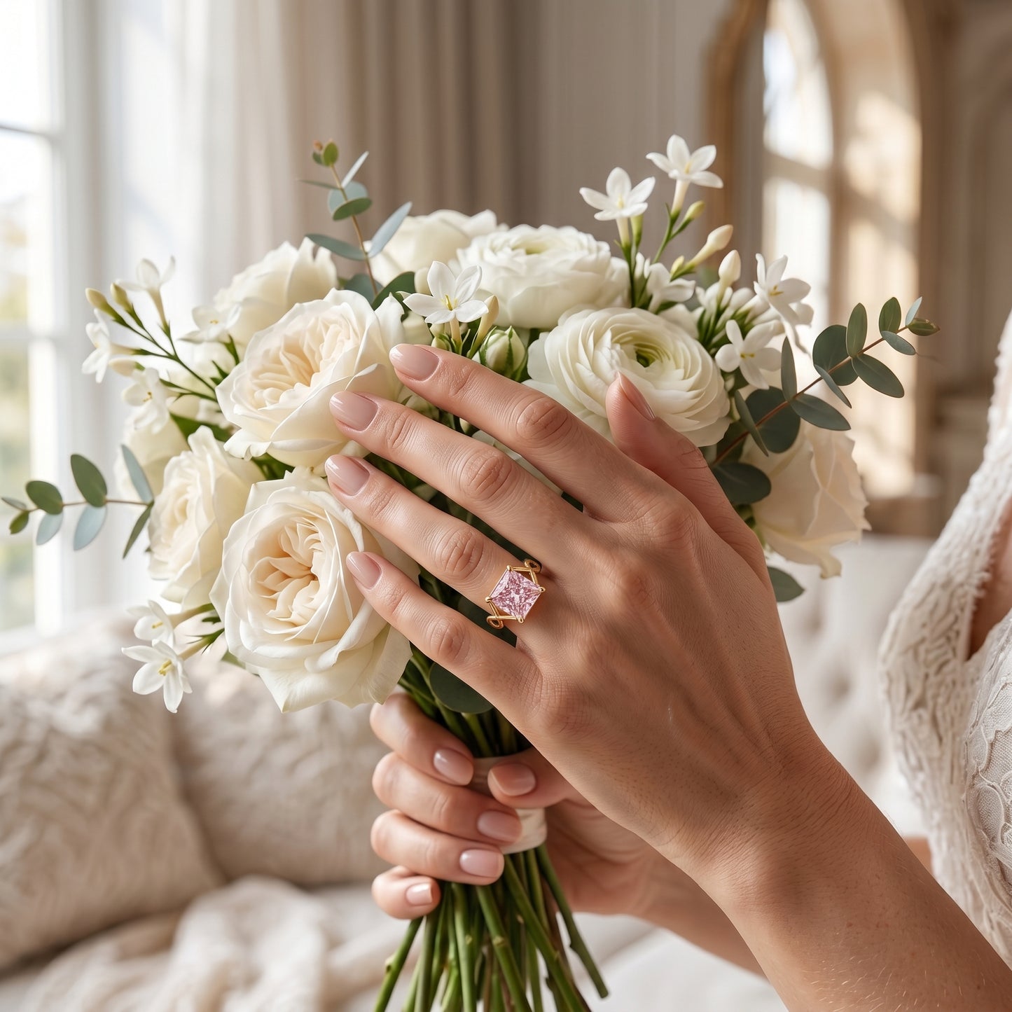 2.00 CT Pink Lab Grown Diamond Engagement Ring, Infinity Gold Ring