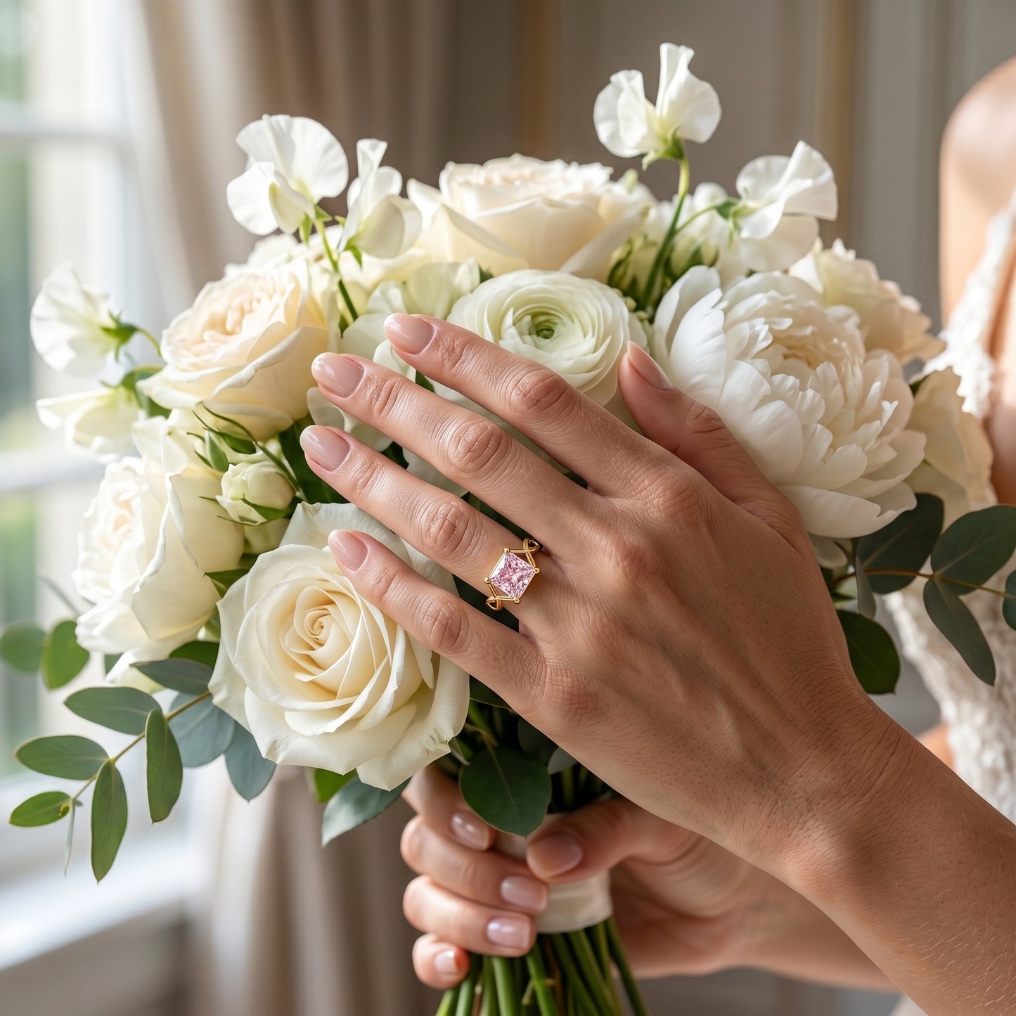 2.00 CT Pink Lab Grown Diamond Engagement Ring, Infinity Gold Ring