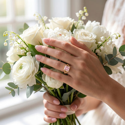 2.00 CT Pink Lab Grown Diamond Engagement Ring, Infinity Gold Ring
