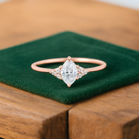 0.50ct Oval Cut Lab Grown Diamond Engagement Ring • Vintage Cluster Ring