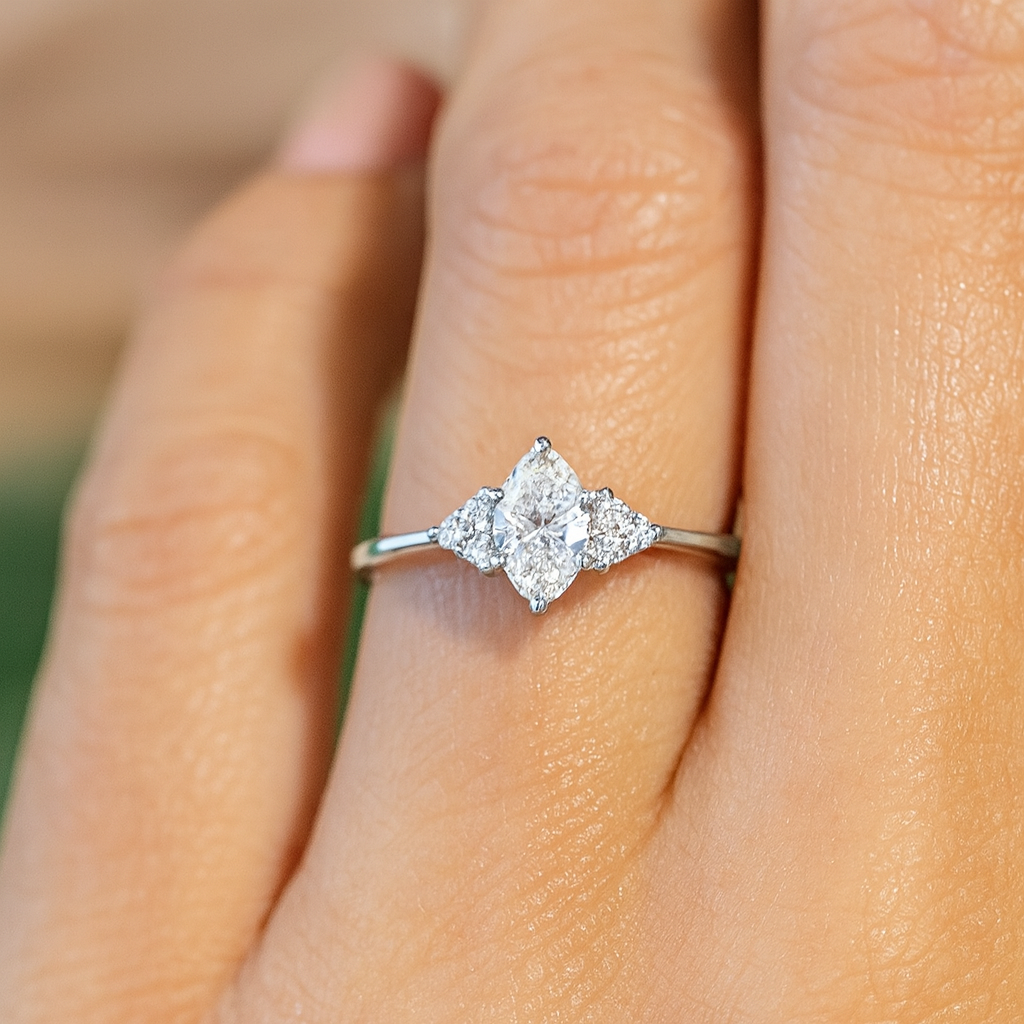 0.50ct Oval Cut Lab Grown Diamond Engagement Ring • Vintage Cluster Ring