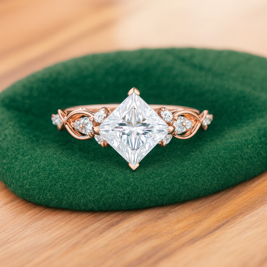 1.00 ct Princess Cut Lab Grown Diamond Engagement Ring • Vintage Twist Bridal Ring