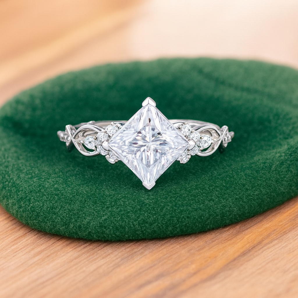 1.00 ct Princess Cut Lab Grown Diamond Engagement Ring • Vintage Twist Bridal Ring
