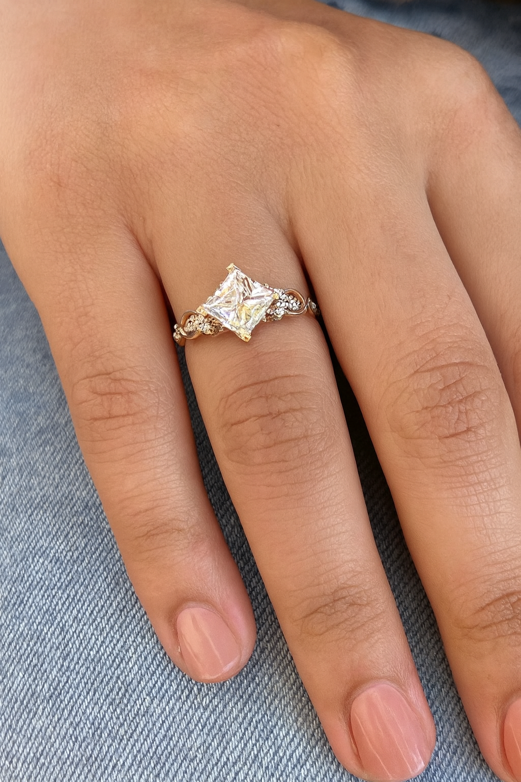 1.00 ct Princess Cut Lab Grown Diamond Engagement Ring • Vintage Twist Bridal Ring
