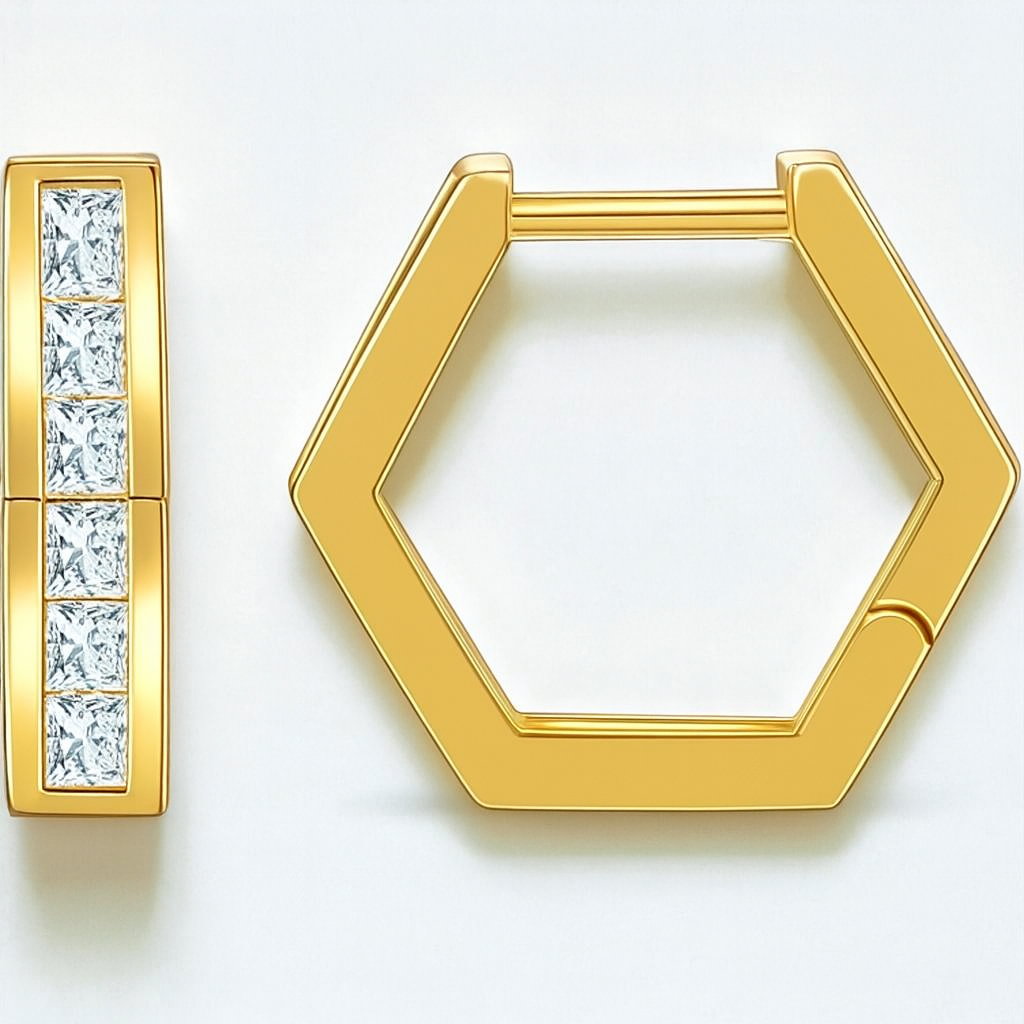 Geometric Princess Cut Lab Grown Diamonds Hexagon Hoops
