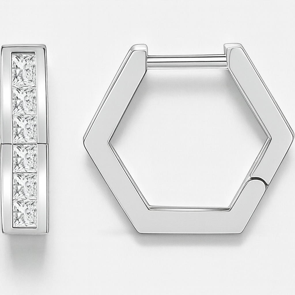 Geometric Princess Cut Lab Grown Diamonds Hexagon Hoops