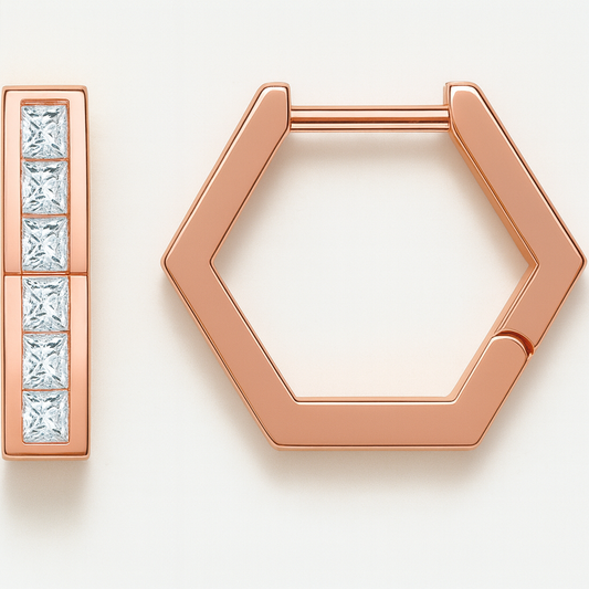 Geometric Princess Cut Lab Grown Diamonds Hexagon Hoops