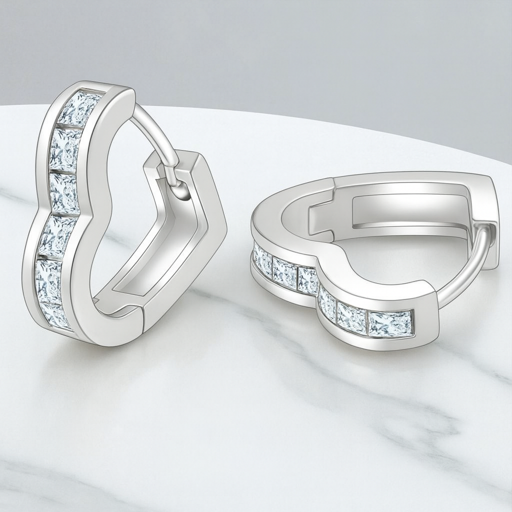 Heart Shaped Princess Cut Lab Grown Diamonds Hexagon Hoops