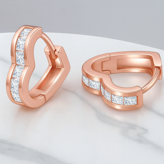 Heart Shaped Princess Cut Lab Grown Diamonds Hexagon Hoops