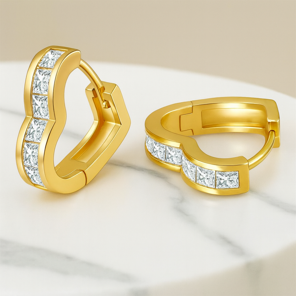 Heart Shaped Princess Cut Lab Grown Diamonds Hexagon Hoops