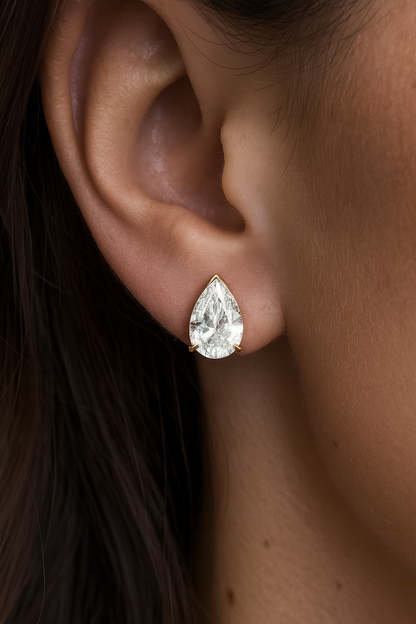 2 Ct Pear Cut Lab Grown Diamond Stud Earrings • 14K Rose Gold Basket Setting