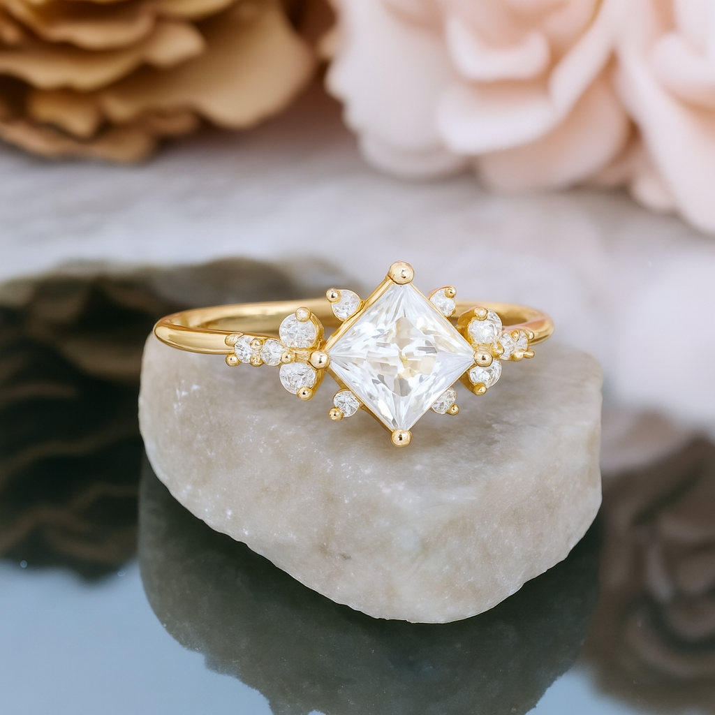 1.25 ct Princess Cut Lab Grown Diamond Engagement Ring • Vintage Rose Gold Bridal Ring
