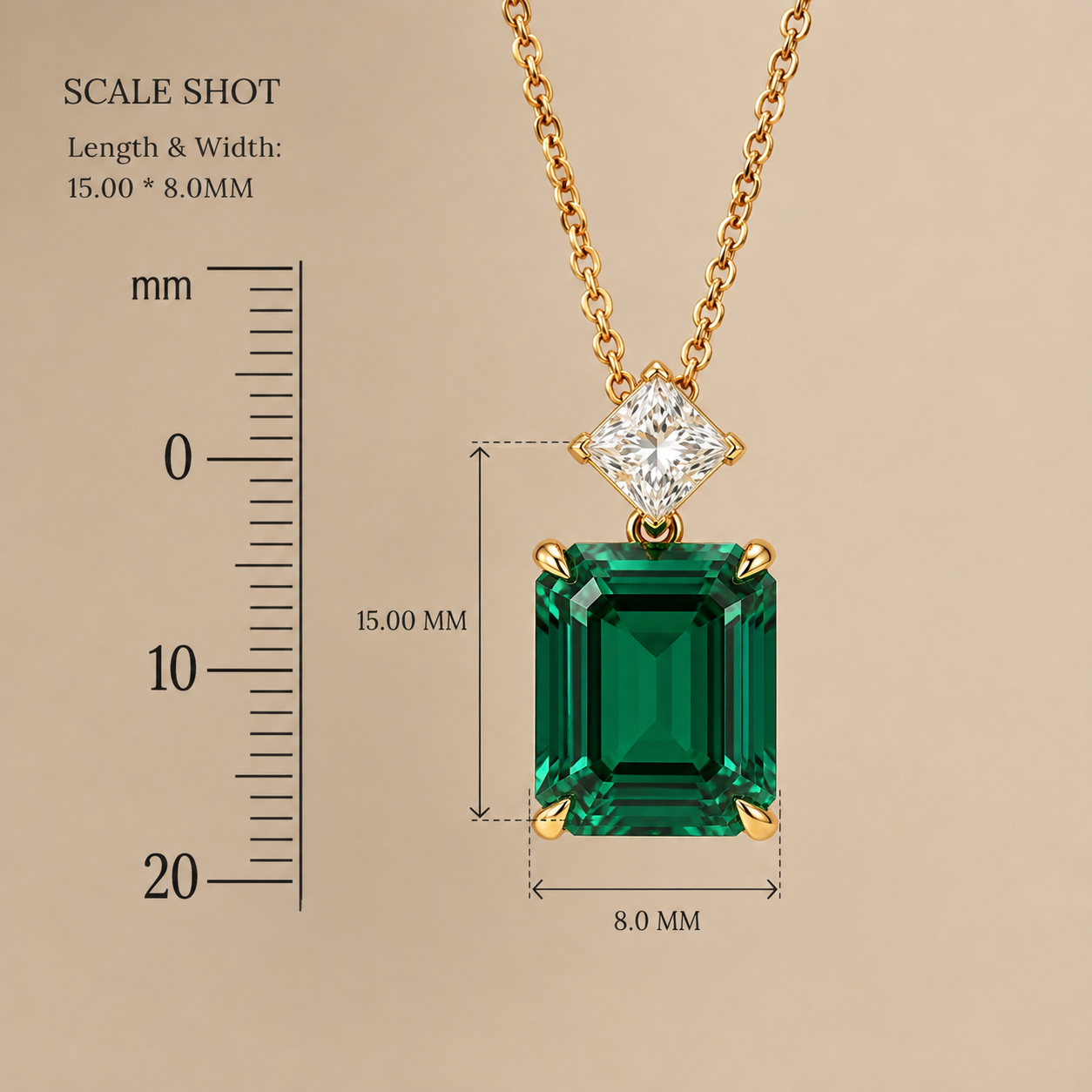 5 Ct Emerald Cut Green Gemstone Lab Grown Diamond Necklace