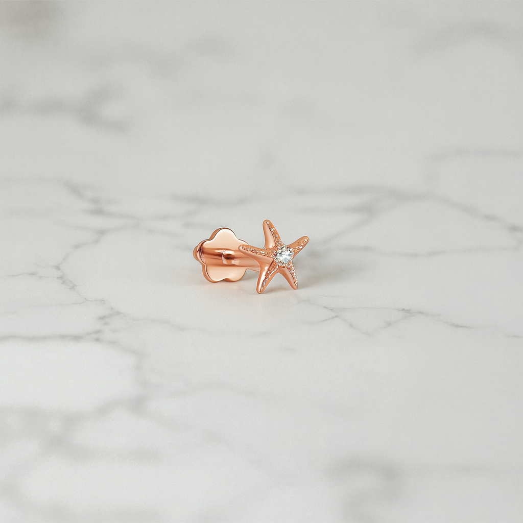 Starfish Stud Earring • Diamond Starfish Labret, Cartilage Helix Earring