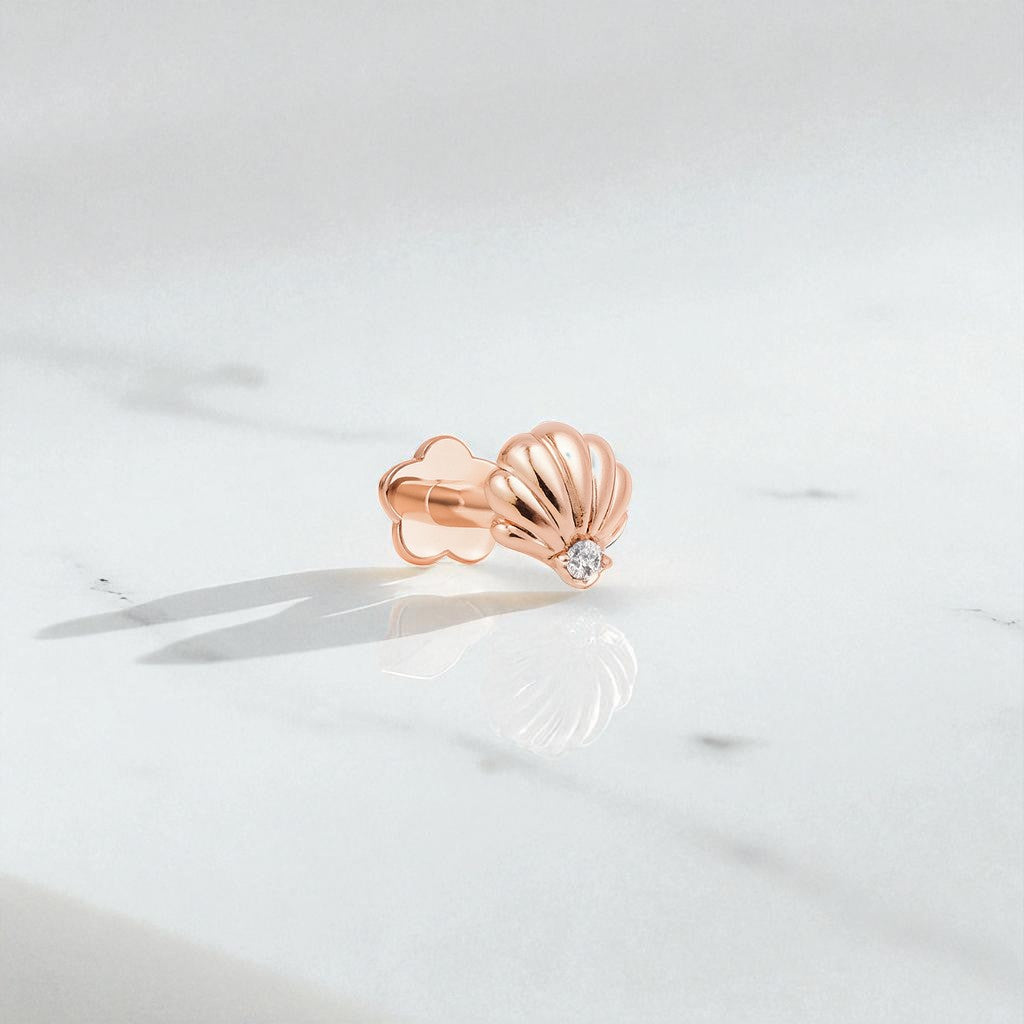 Seashell Stud Earrings • Lab Grown Diamond Earrings