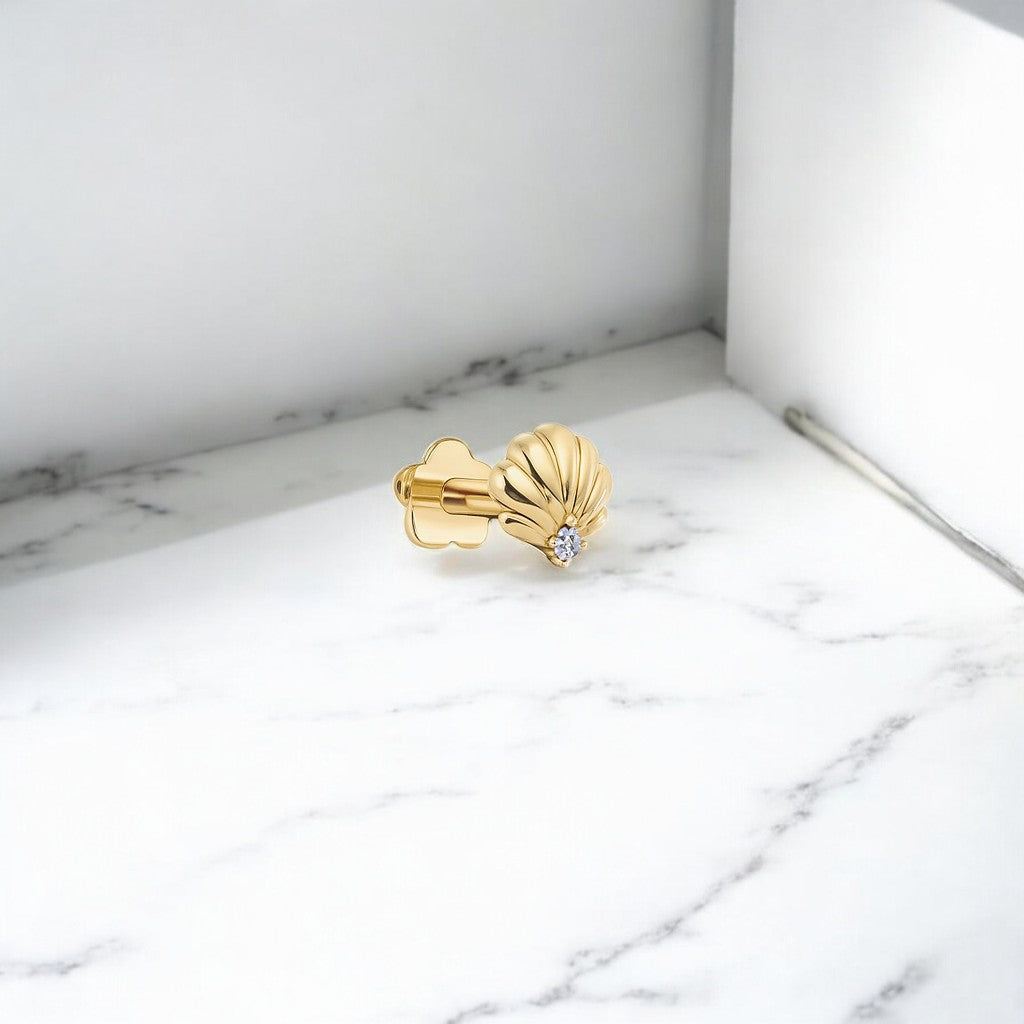 Seashell Stud Earrings • Lab Grown Diamond Earrings