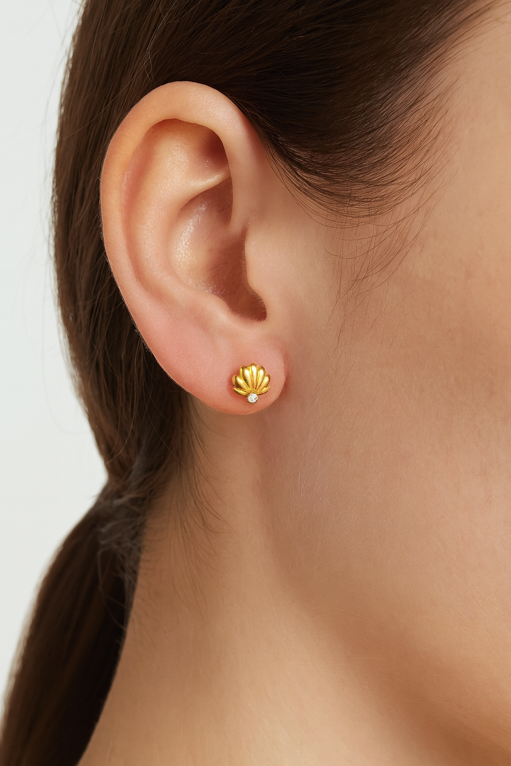 Seashell Stud Earrings • Lab Grown Diamond Earrings