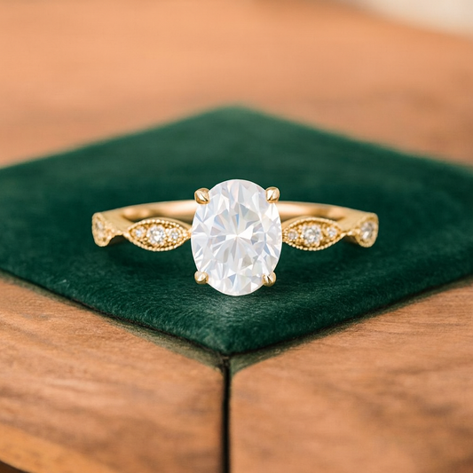 1.25 ct Oval Lab Grown Diamond Engagement Ring • Vintage Rose Gold Ring with Milgrain Detail