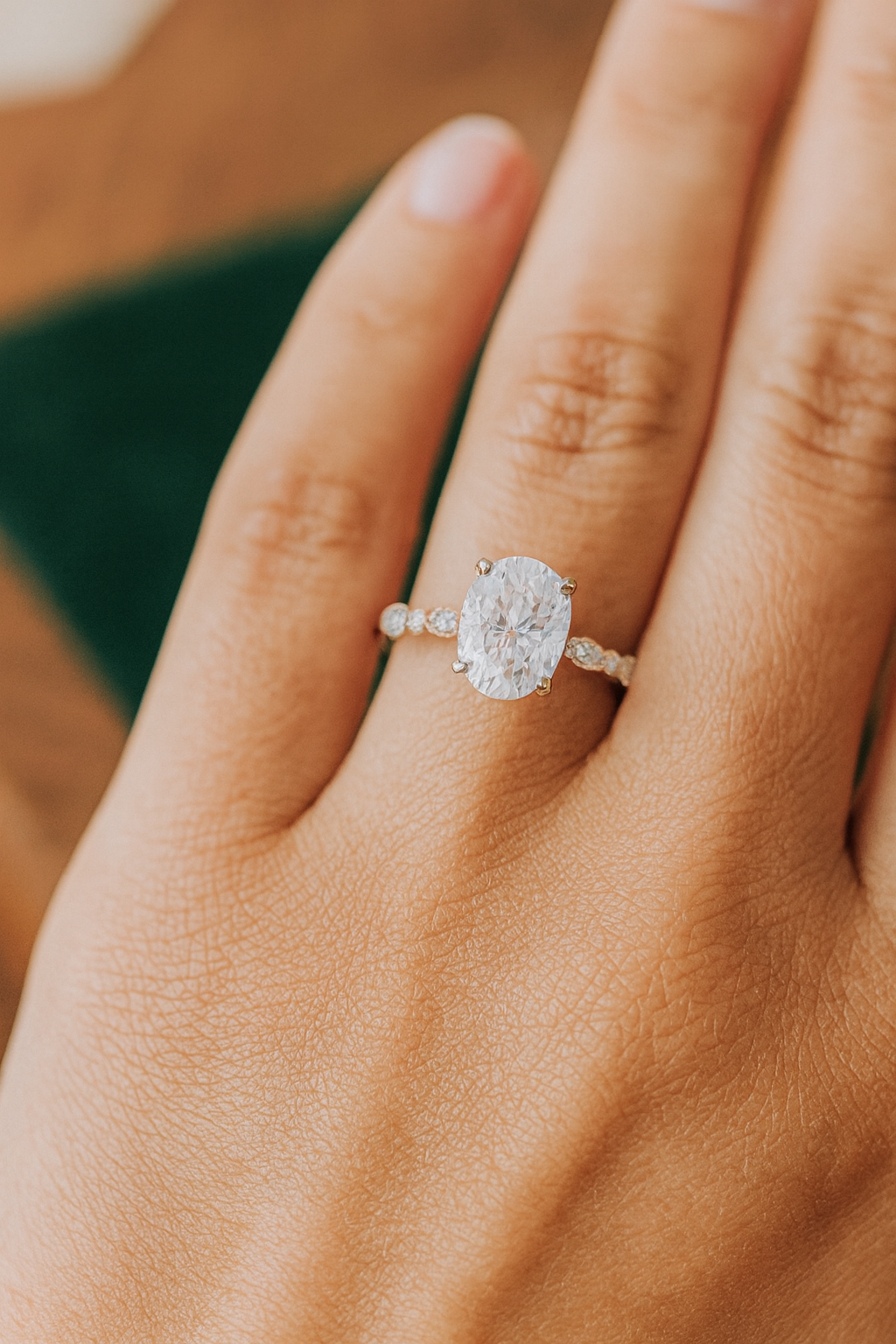 1.25 ct Oval Lab Grown Diamond Engagement Ring • Vintage Rose Gold Ring with Milgrain Detail