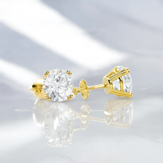 1.00Carat Lab Grown Diamond Stud Earrings • Round Cut Solitaire in 14K Rose Gold