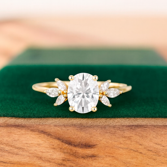 1.25 ct Oval Cut Lab Grown Diamond Engagement Ring • Vintage Marquise Diamond Cluster