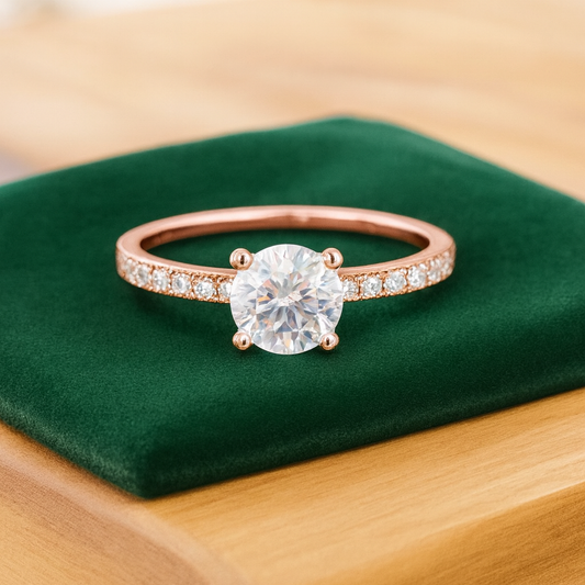 1.00 ct Vintage Round Cut Lab Grown Diamond Engagement Ring • Half Eternity Wedding Band