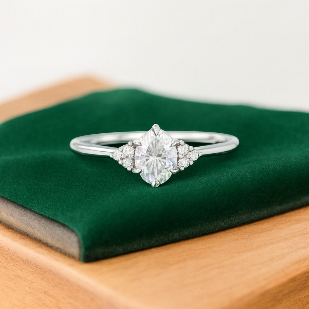 0.50 ct Oval Cut Lab Grown Diamond Engagement Ring • Vintage Diamond Cluster Ring